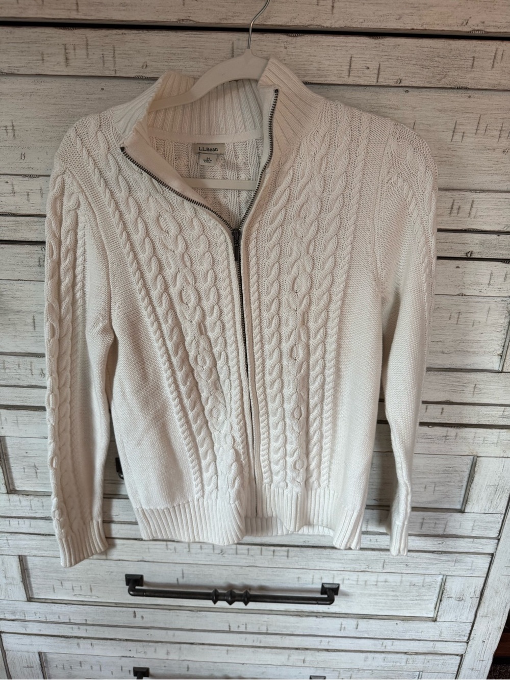 L.L. Bean Men's Cream Cable-Knit Zip-Front Sweater